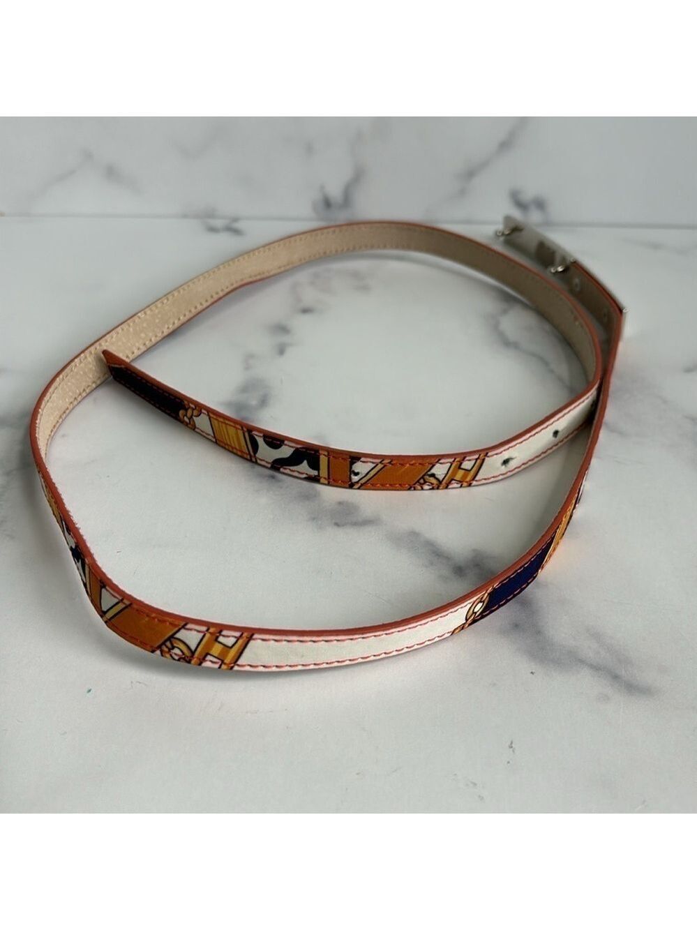 Skinny Belt Cow Chain Print Silver Buckle 45 Inch Fits Med Large